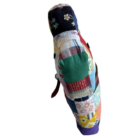 Vintage 1950s Handmade Patchwork Quilt Scottie Dog w Collar Pillow 14X14 Stuffie - Picture 7 of 10